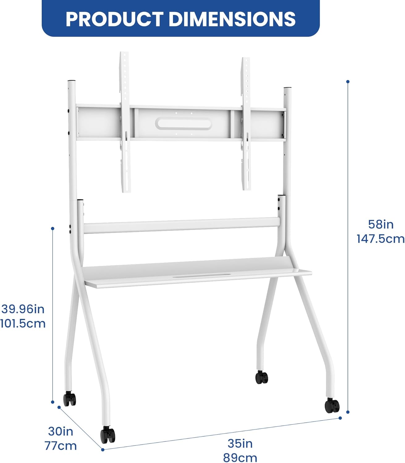 55"-65" Smart Board Stand for Interactive Whiteboard, KEINONE Mobile Stand with Four Lockable Wheels, Stable and Easy to Move for Home Office School Classroom (White)