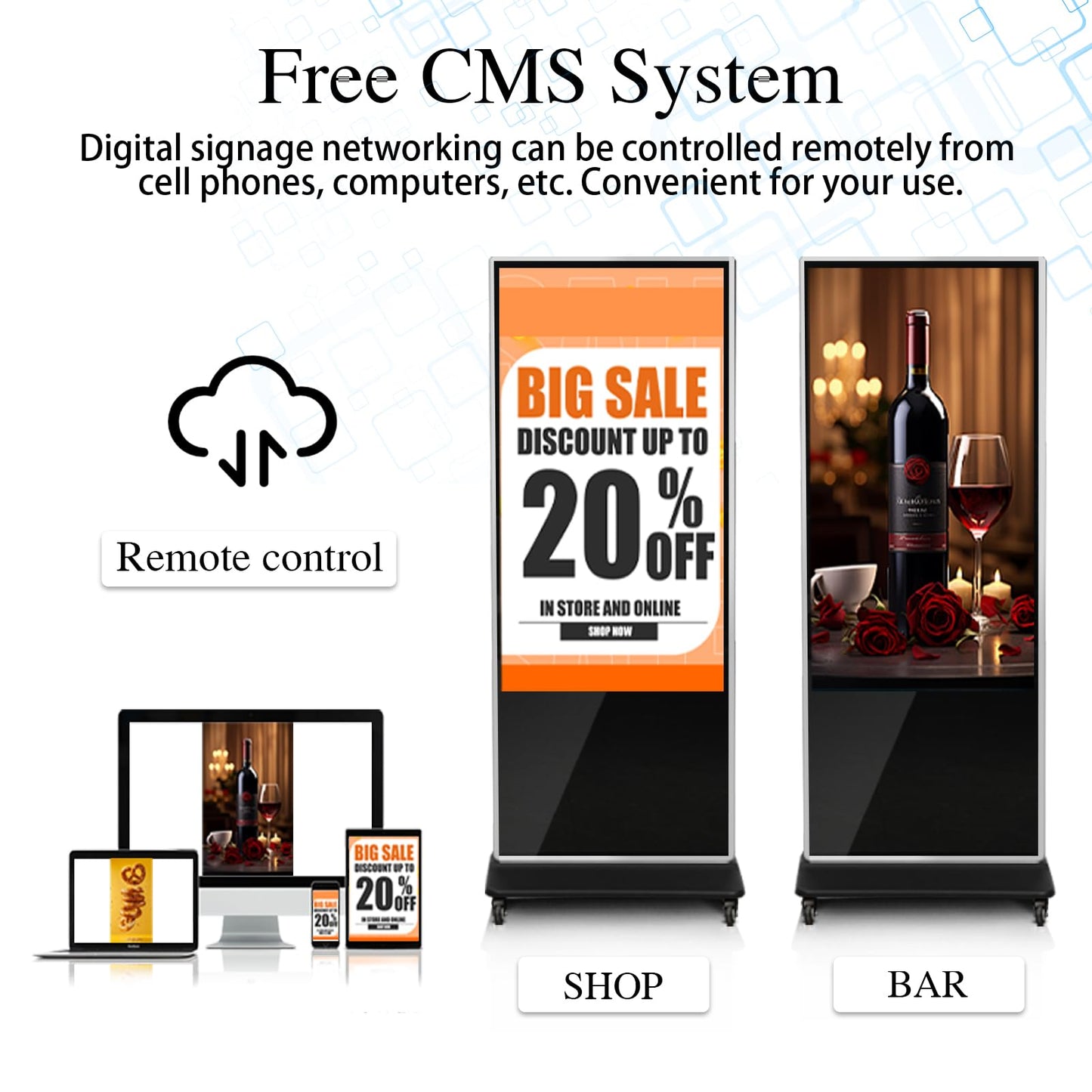 43" 4K LCD Digital Signage Display, Indoor Floor Standing Advertising Kiosk, Commercial Digital Signage Kiosk with Auto AD Box, HDMI WiFi Bluetooth Input, Android 12.0 Black