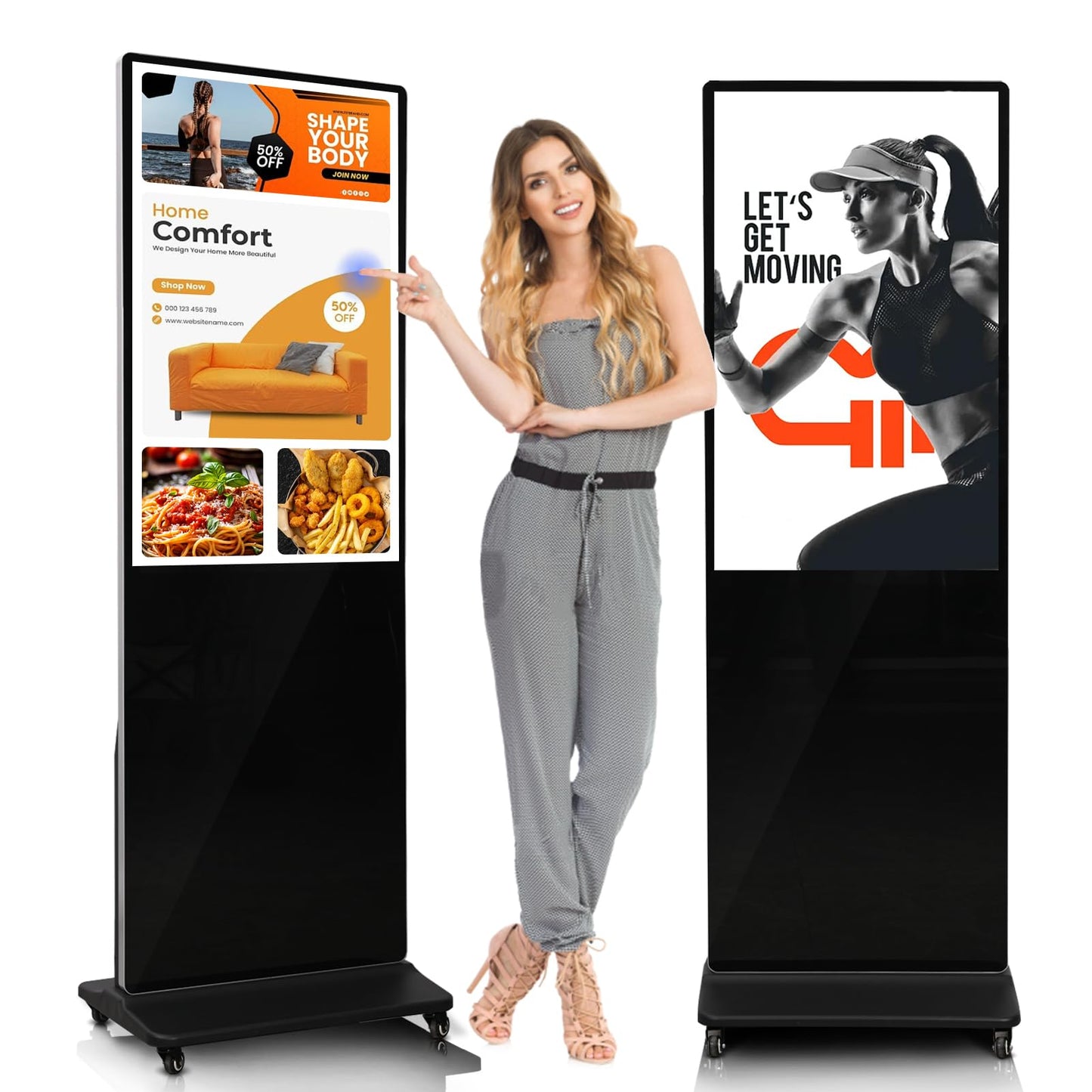 43" 4K LCD Digital Signage Display, Indoor Floor Standing Advertising Kiosk, Commercial Digital Signage Kiosk with Auto AD Box, HDMI WiFi Bluetooth Input, Android 12.0 Black