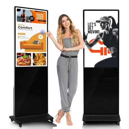 43" 4K LCD Digital Signage Display, Indoor Floor Standing Advertising Kiosk, Commercial Digital Signage Kiosk with Auto AD Box, HDMI WiFi Bluetooth Input, Android 12.0 Black
