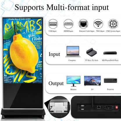 43" 4K LCD Digital Signage Display, Indoor Floor Standing Advertising Kiosk, Commercial Digital Signage Kiosk with Auto AD Box, HDMI WiFi Bluetooth Input, Android 12.0 Black