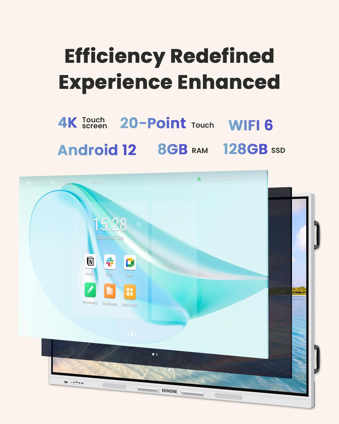 Interactive Smart Board for Classroom, 55” 8+128 GB Electronic Digital Whiteboard Built-in Android OS & Open App Ecosystem - 4K Touchscreen Smartboard for Home Office School Studio Display