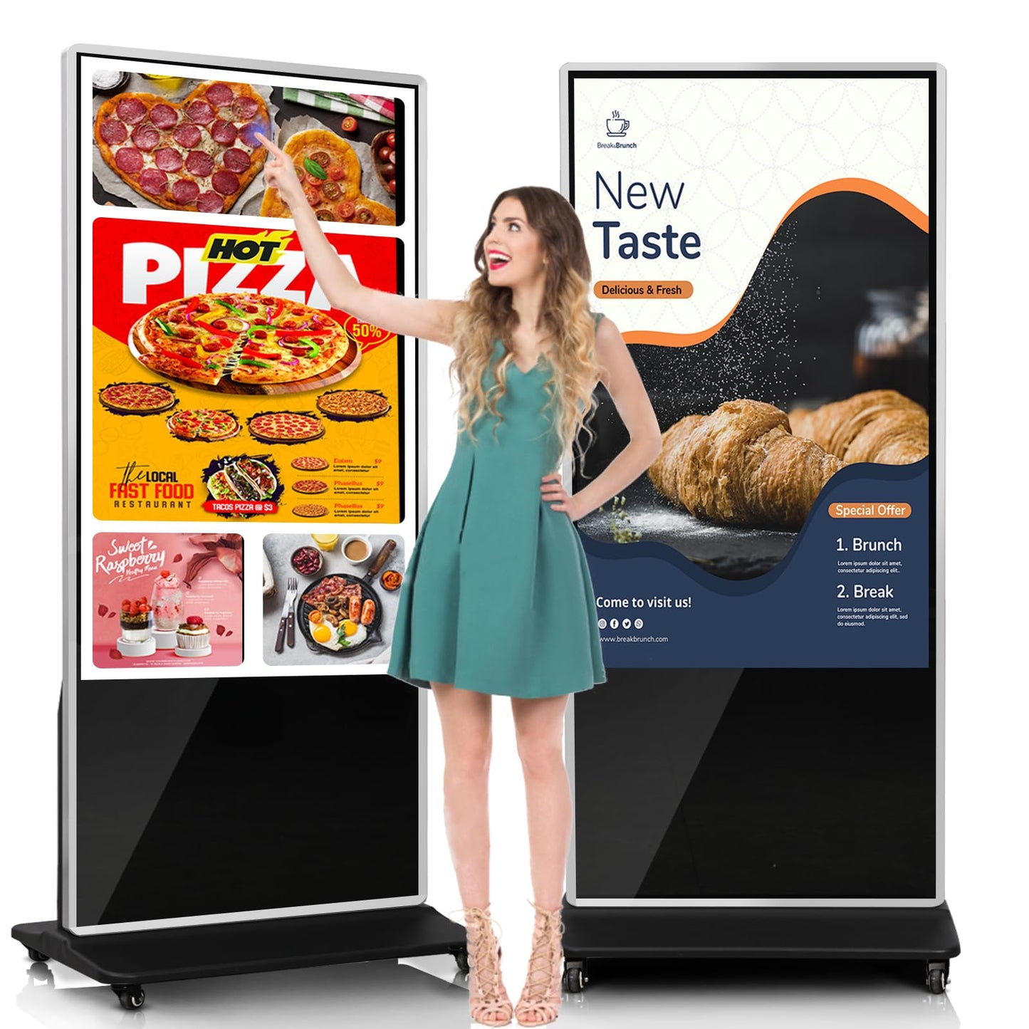 43" 4K LCD Digital Signage Display, Indoor Floor Standing Advertising Kiosk, Commercial Digital Signage Kiosk with Auto AD Box, HDMI WiFi Bluetooth Input, Android 12.0 Black