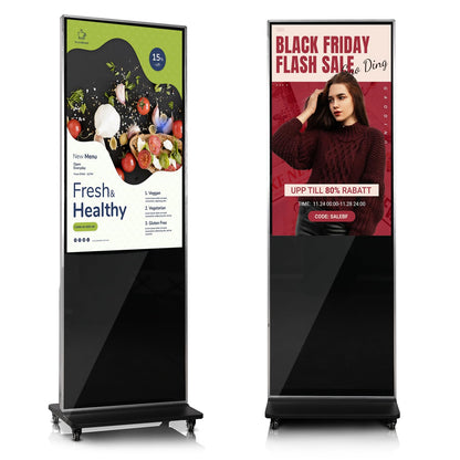 43" 4K LCD Digital Signage Display, Indoor Floor Standing Advertising Kiosk, Commercial Digital Signage Kiosk with Auto AD Box, HDMI WiFi Bluetooth Input, Android 12.0 Black