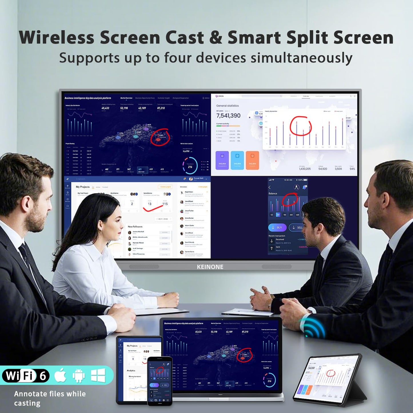 55'' 4K Smart Board, Android 14 OS 8+128 GB Interactive Whiteboard, Electronic Digital Whiteboard with Open App Ecosystem, Touchscreen Smart Board for Home, Office and Classroom, Gray