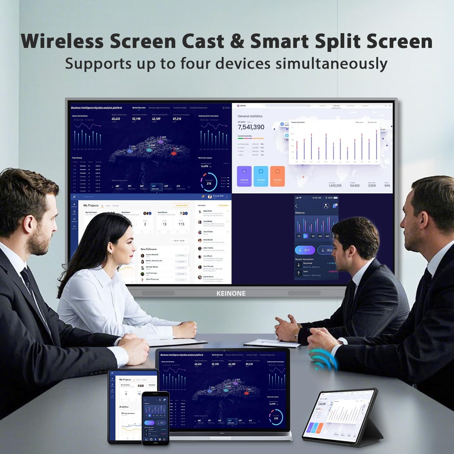 55'' 4K Smart Board, Android 14 OS 8+128 GB Interactive Whiteboard, Electronic Digital Whiteboard with Open App Ecosystem, Touchscreen Smart Board for Home, Office and Classroom, Gray