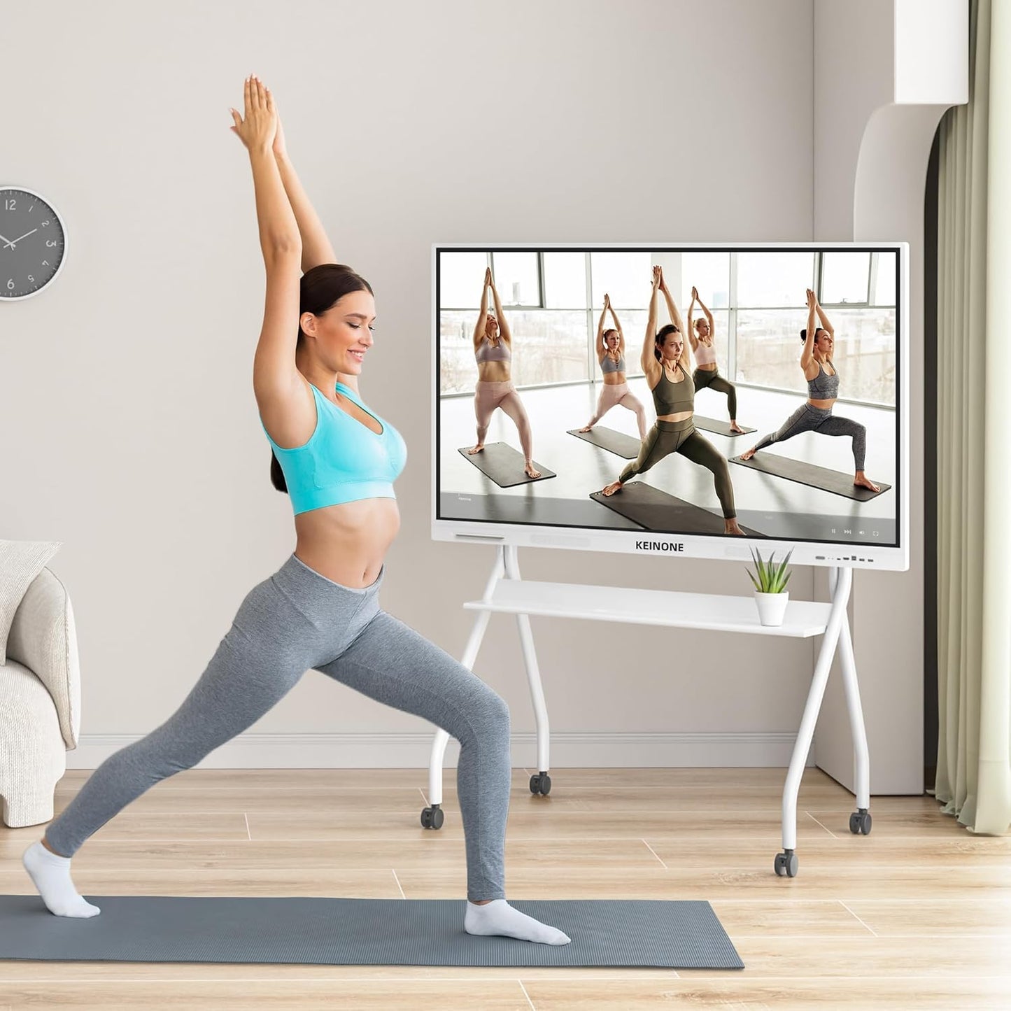 55"-65" Smart Board Stand for Interactive Whiteboard, KEINONE Mobile Stand with Four Lockable Wheels, Stable and Easy to Move for Home Office School Classroom (White)