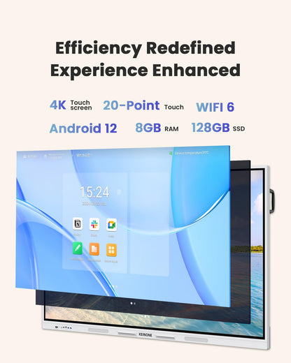 Interactive Smart Board for Classroom, 55” 8+128 GB Electronic Digital Whiteboard Built-in Android OS & Open App Ecosystem - 4K Touchscreen Smartboard for Home Office School Studio Display