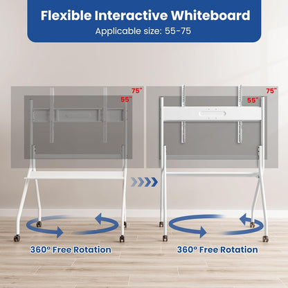 55"-65" Smart Board Stand for Interactive Whiteboard, KEINONE Mobile Stand with Four Lockable Wheels, Stable and Easy to Move for Home Office School Classroom (White)
