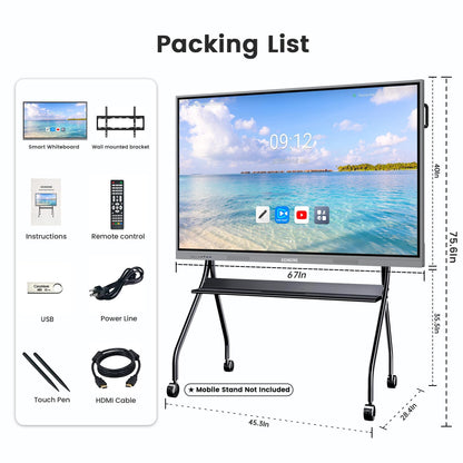 55'' 4K Smart Board, Android 14 OS 8+128 GB Interactive Whiteboard, Electronic Digital Whiteboard with Open App Ecosystem, Touchscreen Smart Board for Home, Office and Classroom, Gray