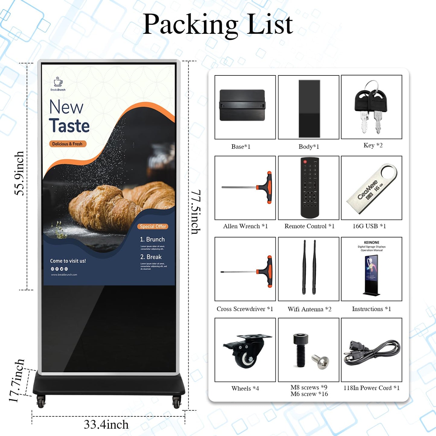 43" 4K LCD Digital Signage Display, Indoor Floor Standing Advertising Kiosk, Commercial Digital Signage Kiosk with Auto AD Box, HDMI WiFi Bluetooth Input, Android 12.0 Black