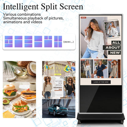 43" 4K LCD Digital Signage Display, Indoor Floor Standing Advertising Kiosk, Commercial Digital Signage Kiosk with Auto AD Box, HDMI WiFi Bluetooth Input, Android 12.0 Black