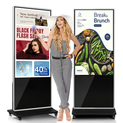 43" 4K LCD Digital Signage Display, Indoor Floor Standing Advertising Kiosk, Commercial Digital Signage Kiosk with Auto AD Box, HDMI WiFi Bluetooth Input, Android 12.0 Black