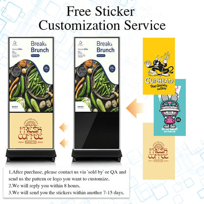 43" 4K LCD Digital Signage Display, Indoor Floor Standing Advertising Kiosk, Commercial Digital Signage Kiosk with Auto AD Box, HDMI WiFi Bluetooth Input, Android 12.0 Black