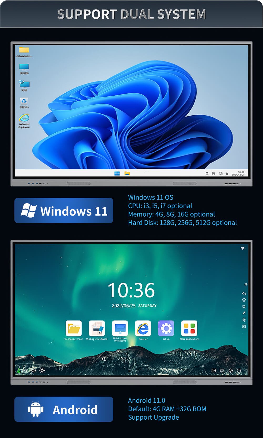 55-110 Inch LCD Touch Screen All-In-One Interactive Whiteboard for Education Business Use with 65 75 86 98 Inch Display Sizes(图4)