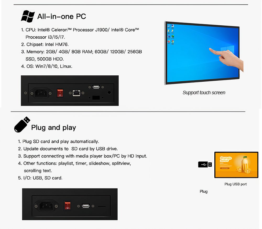 Indoor 43 Inch Full Hd Touch Screen Digital Signage Advertising Machine Wall Mounted Advertising Lcd Display(图4)