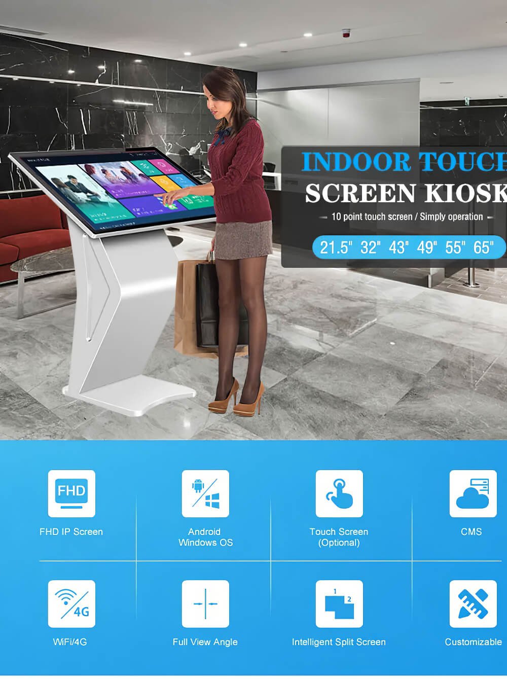 43 inch Free standing LCD display touch screen interactive kiosk pc all in one information player(图1)