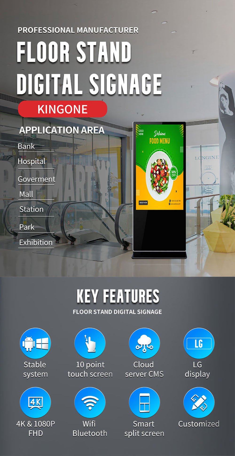 New Design floor standing 55 inch indoor smart lcd advertisement interactive digital signage kiosk (图1)